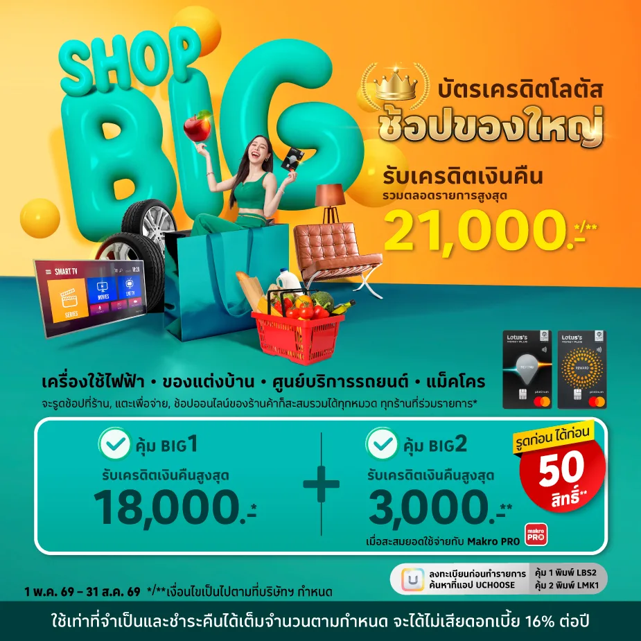 บัตรเครดิตโลตัส ช้อปของใหญ่ รับเครดิตเงินคืน