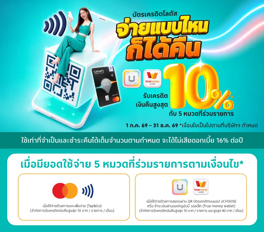 ช้อปปิ้งที่โลตัส จ่ายง่ายด้วยบัตรเครดิตโลตัสรับเครดิตเงิน
