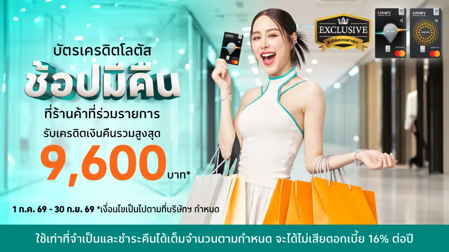ช้อป มีคืน รับเครดิตเงินคืนรวมสูงสุด 9,600 บาท*