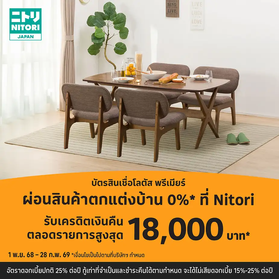 ผ่อนสินค้าตกแต่งบ้าน 0%25*ที่ Nitori